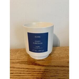 Olivina Cozy Fireside 17 Oz Ceramic Soy Candle Essential Oils New Reusable Plant